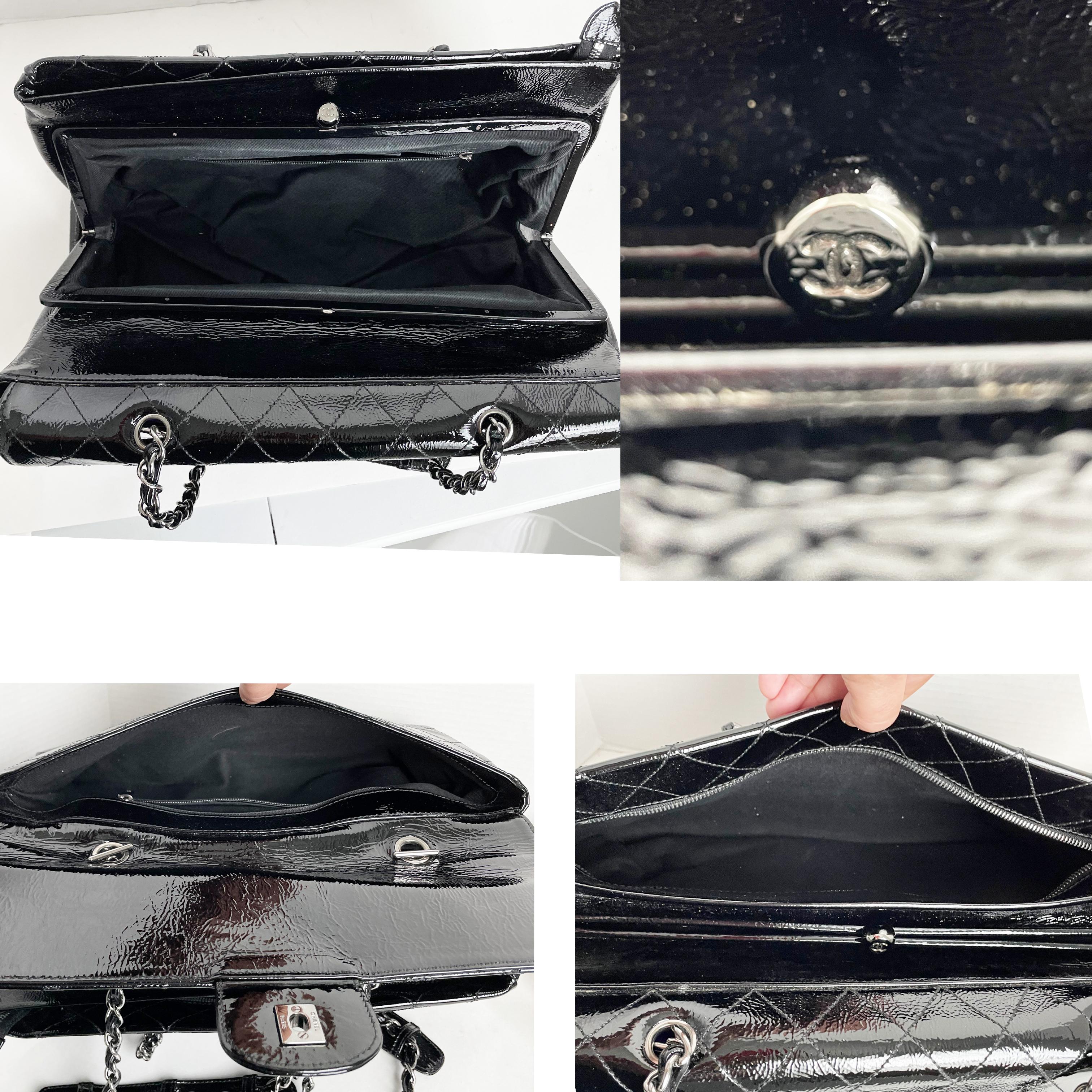Chanel Ritz Shoulder Bag Convertible Clutch Black Matelasse Patent Leather 5