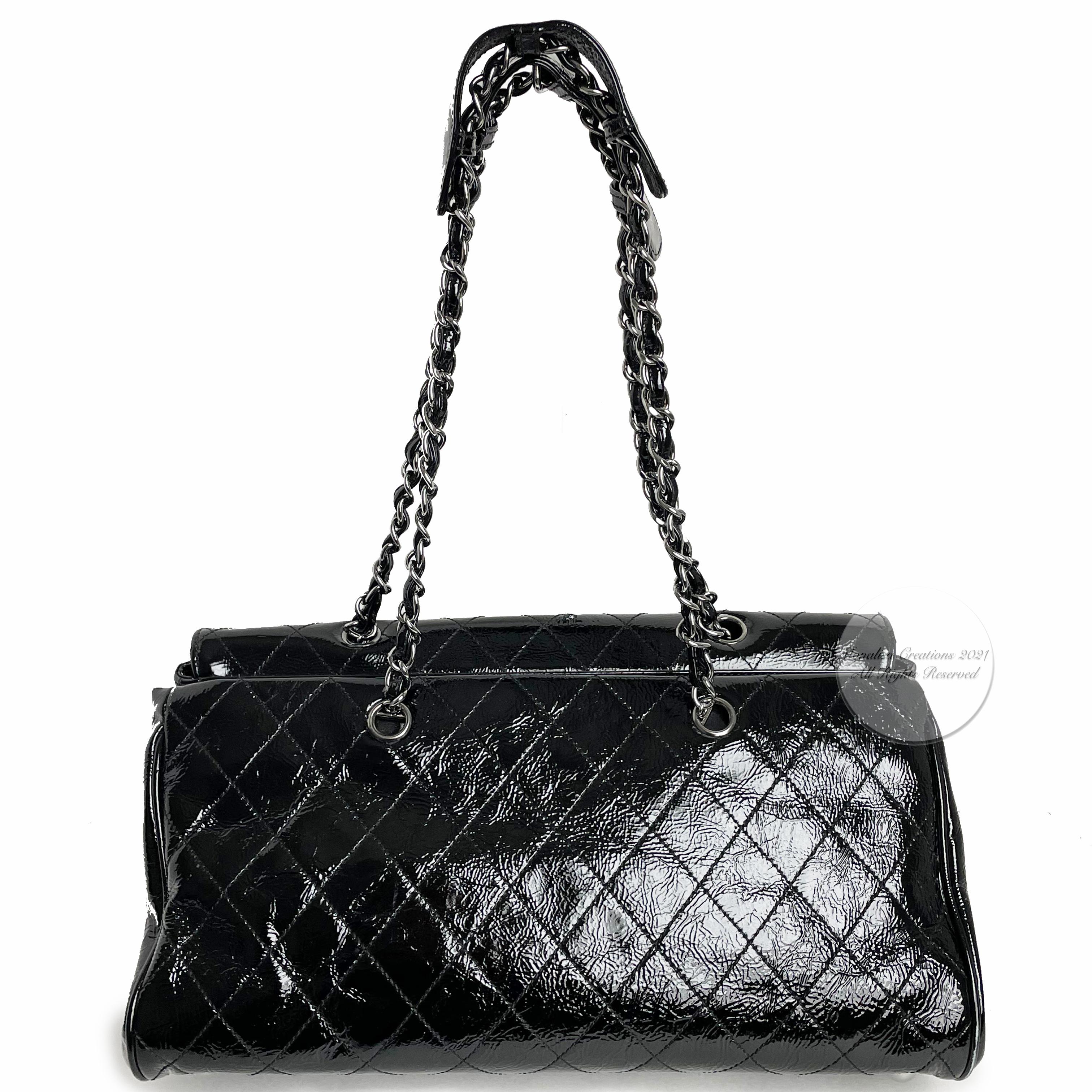 Chanel Ritz Shoulder Bag Convertible Clutch Black Matelasse Patent Leather  1