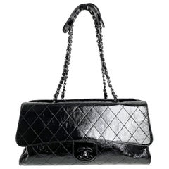 Chanel Ritz Shoulder Bag Convertible Clutch Black Matelasse Patent Leather 