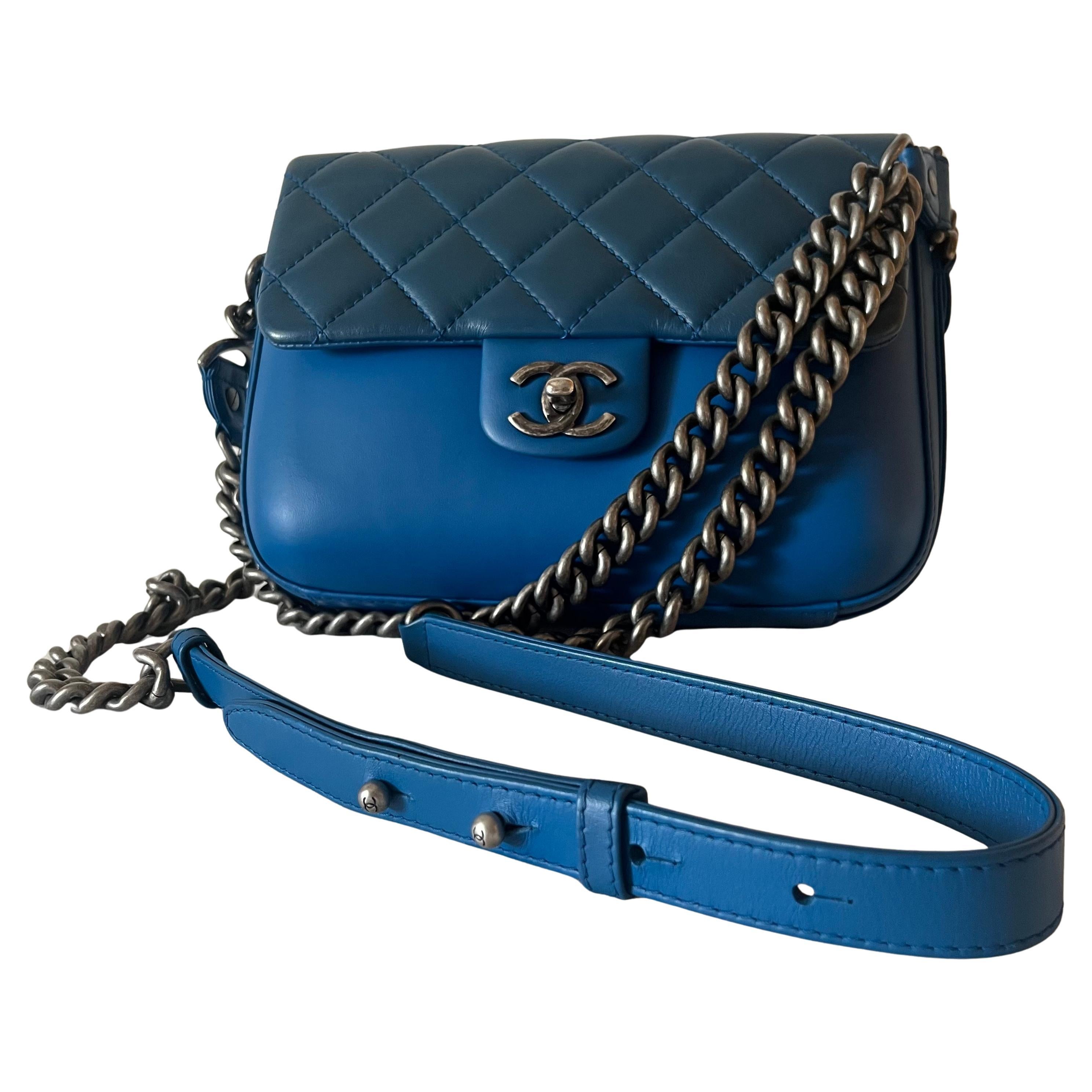 Chanel Rock My Shoulder Flap Bag Small Blue Quilted Calfskin Leather