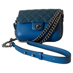 Chanel Rock My Shoulder Flap Bag Small Blue Quilted Calfskin Leather