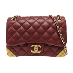 Chanel Rock The Corner Mini Flap Bag Burgundy Calfskin Leather Gold HW Corners