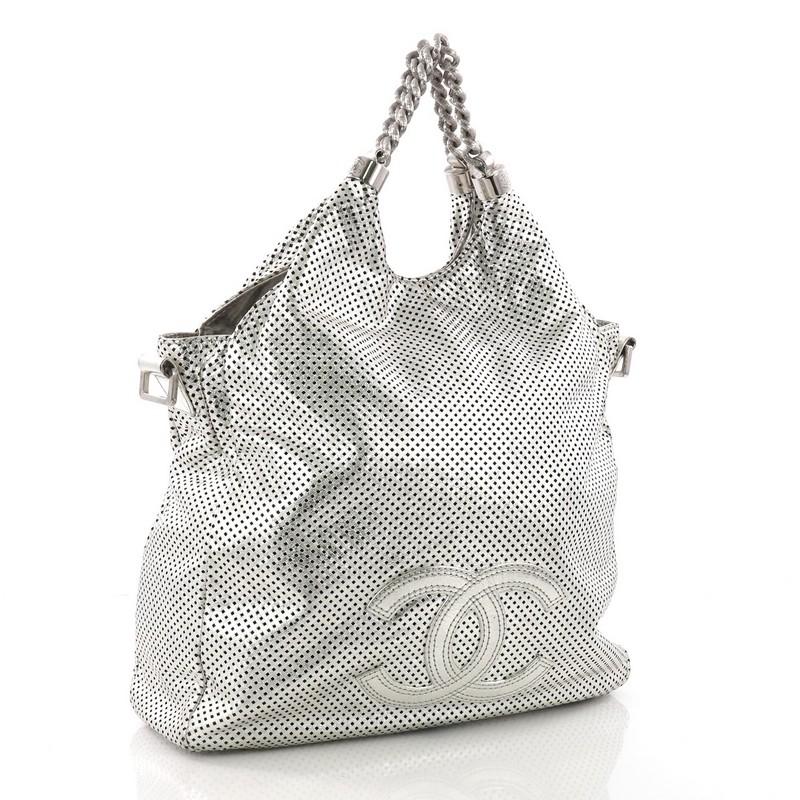 Gray Chanel Rodeo Drive Hobo Perforated Leather Large