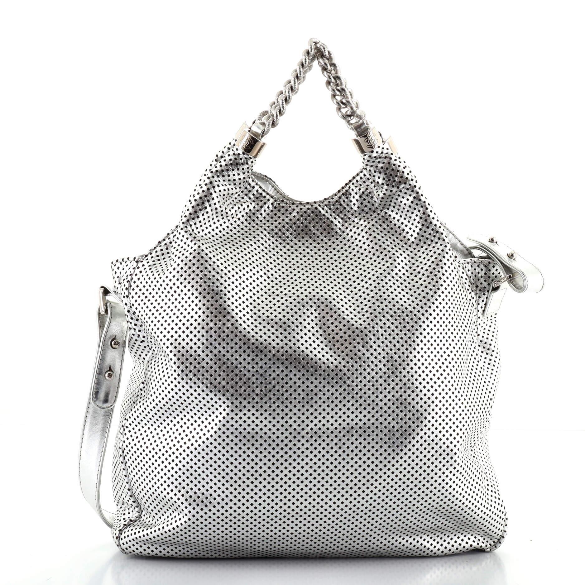 Gray Chanel Rodeo Drive Hobo Perforated Leather Medium