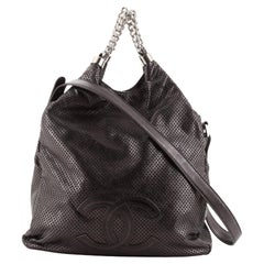 Chanel Rodeo Drive Fab Silver Perforated Leather Hobo Bag