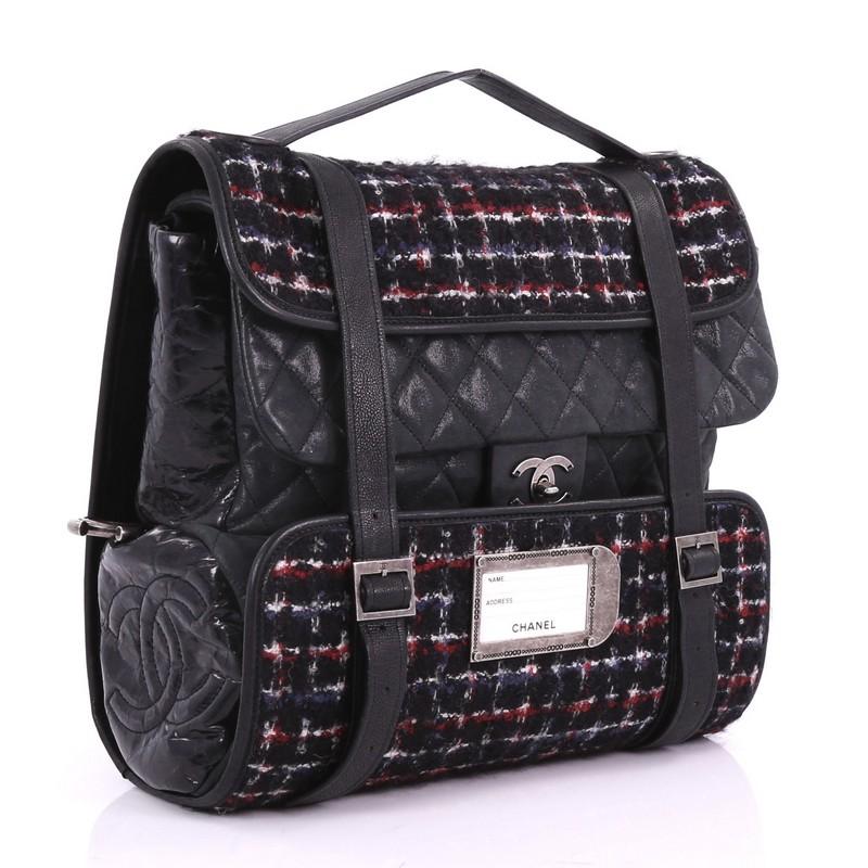 Black Chanel Roll Backpack Tweed with Quilted Calfskin Medium