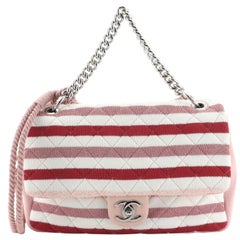 Chanel Rope Flap Bag Quilted Striped Jersey Medium