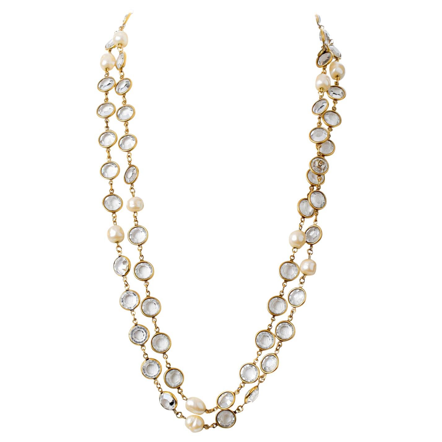 Chanel Rose Cut Crystal and Pearl Vintage Necklace