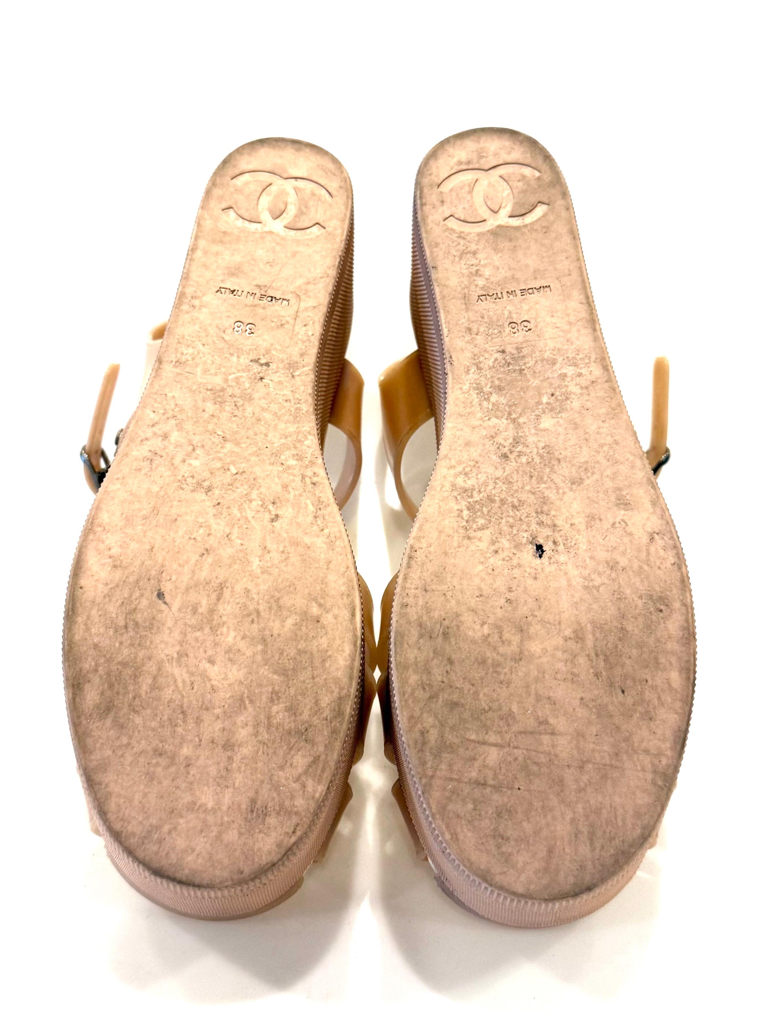 Chanel - Sandales à plateforme en gelée de paillettes roses Printemps 2012  Taille 38 6