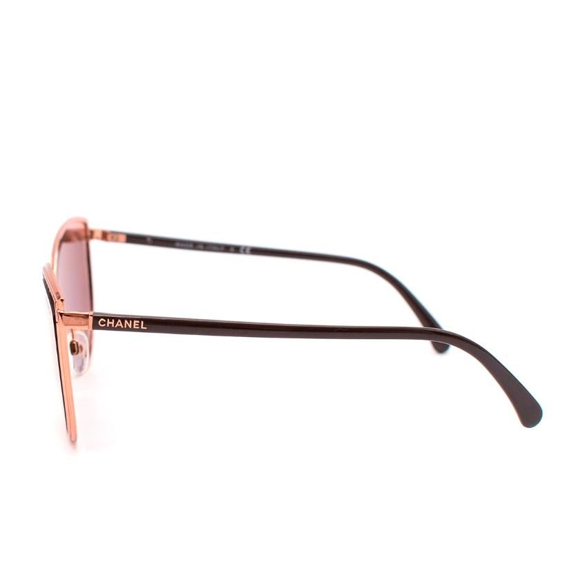 Chanel Rose Gold Cat-Eye Mirror Sunglasses In Excellent Condition In London, GB