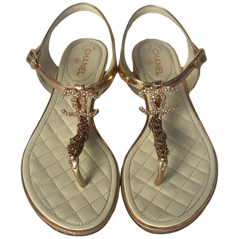 chanel gold sandals
