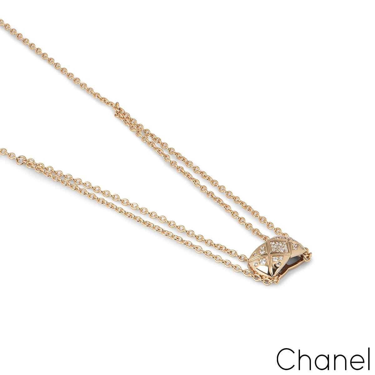 Chanel Coco Crush Necklace Quilted Motif, 18k Yellow Gold, Diamonds J12103  - JewelryReluxe