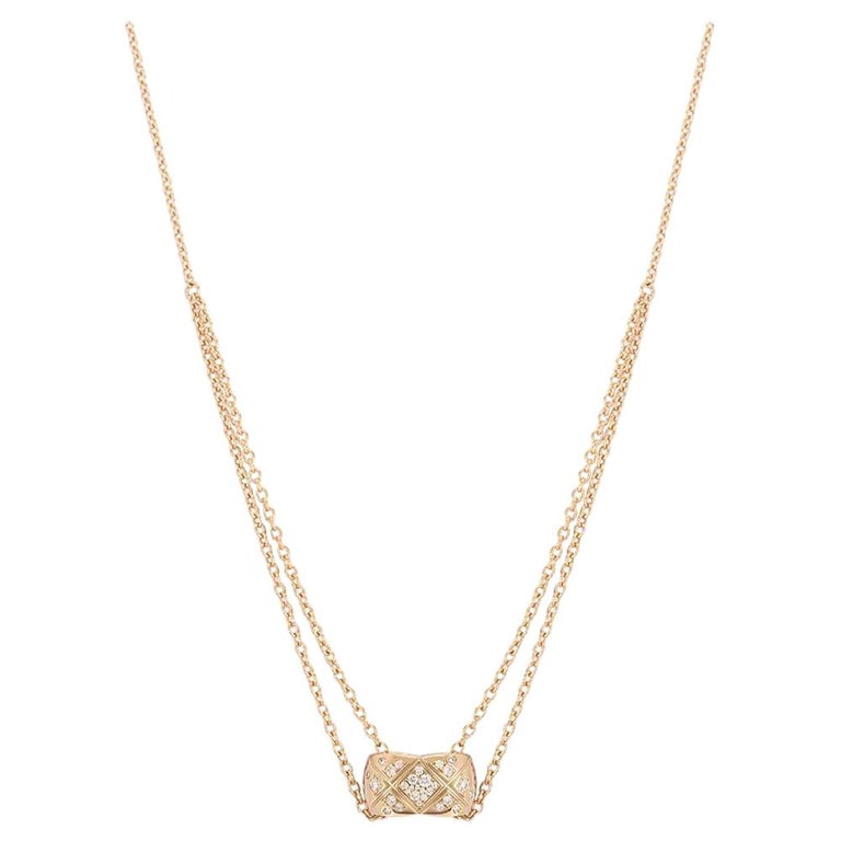 Chanel Beige / Rose Gold Diamond Coco Crush Necklace J11359