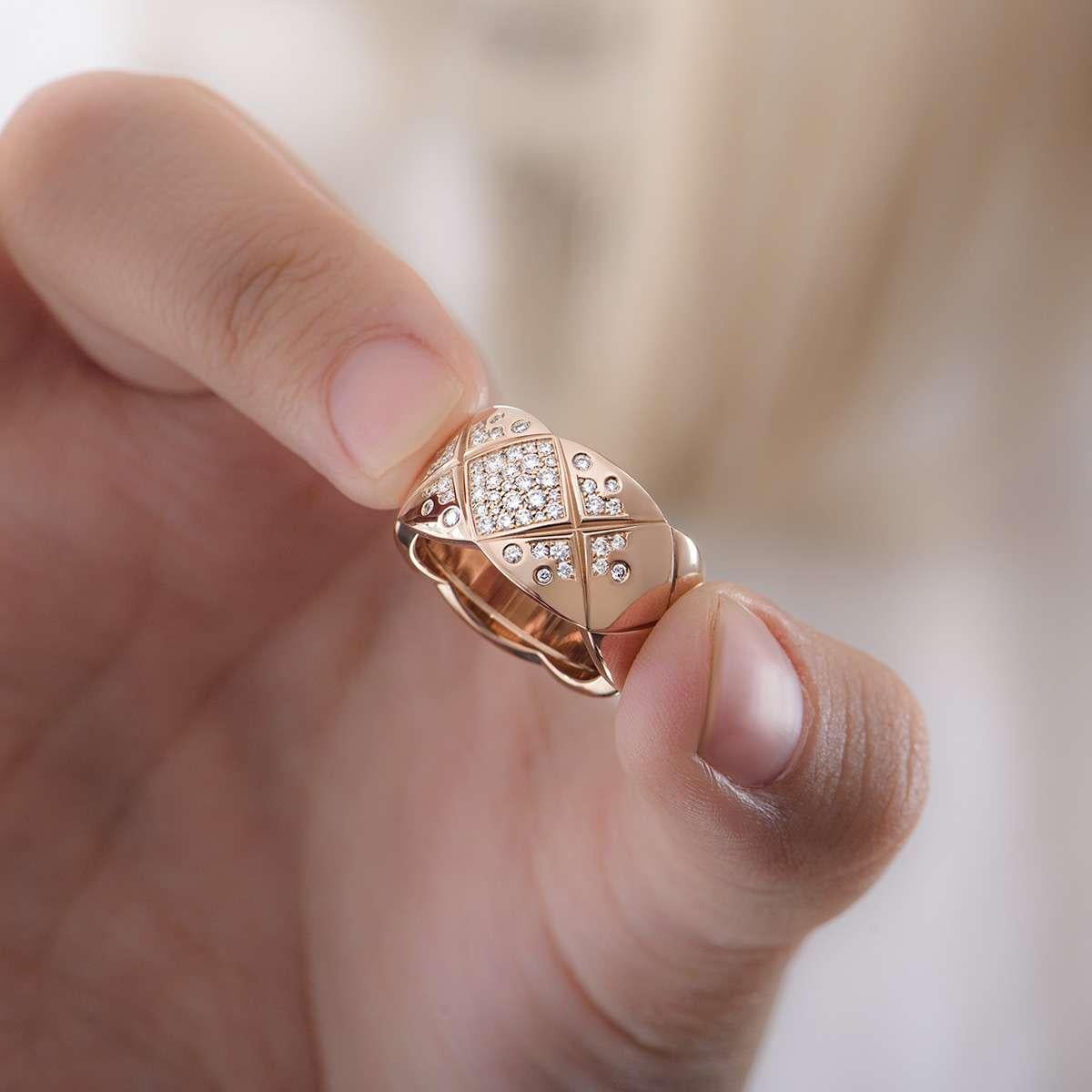 Chanel Rose Gold Diamond Coco Crush Ring J11100 In Excellent Condition In London, GB