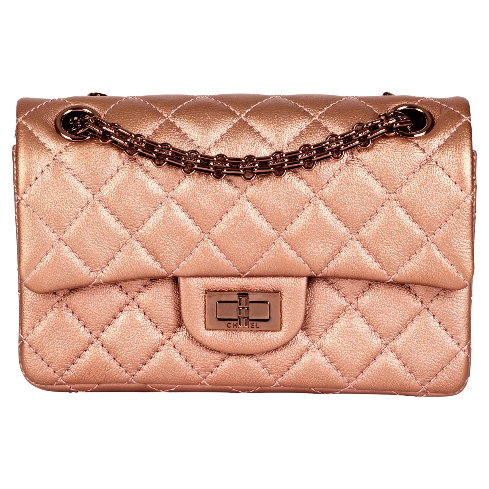 CHANEL Rose Gold Metallic Aged Calfskin Leather 224 2.55 Reissue Double  Flap Bag