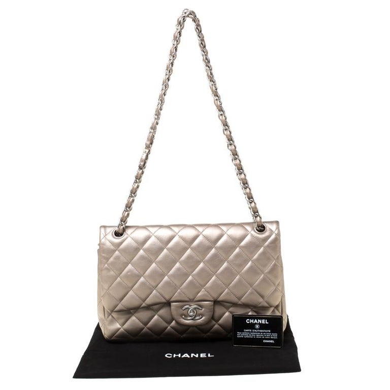 Chanel Rose Gold Quilted Leather Jumbo Classic Double Flap Bag For Sale