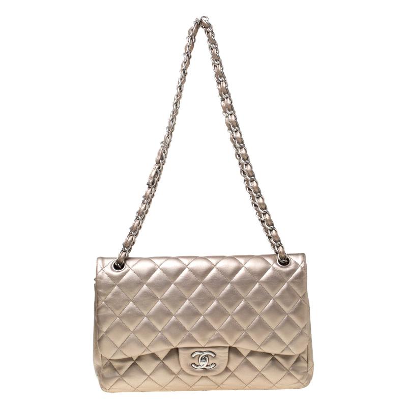 Chanel Rose Gold Quilted Leather Jumbo Classic Double Flap Bag