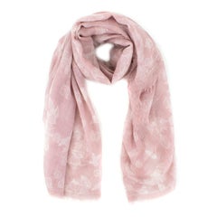 Chanel Rose Pink Leaf Print Cashmere Scarf