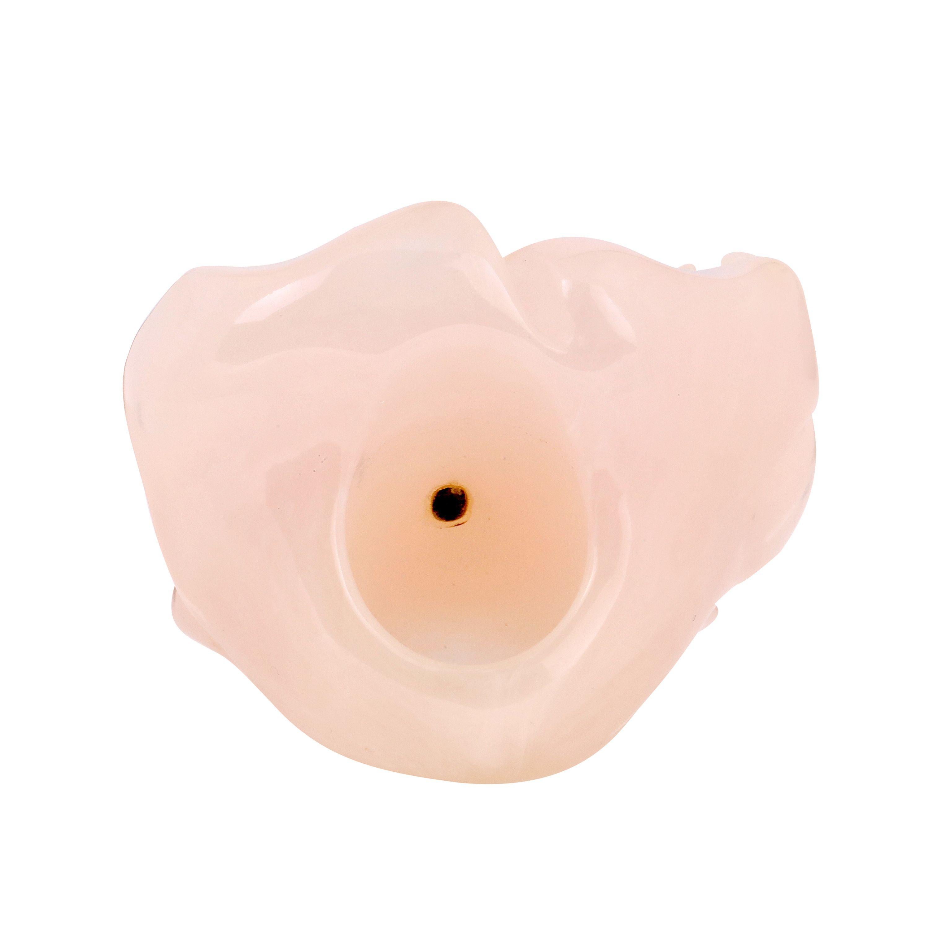Chanel Rose Quartz Lucite Camellia Flower Ring size 5 In Excellent Condition For Sale In Palm Beach, FL