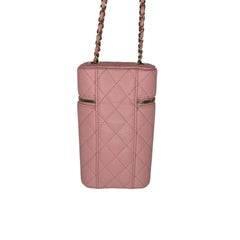 Chanel Rose Quilted Caviar Vanity O-Phone Holder With Chain