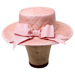 Chanel Rose Quilted Straw Wide Brim Hat With Bow circa 1990s