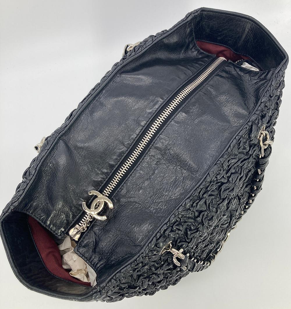 Chanel Astrakhan Black Leather Ruched Shopping Tote For Sale 4