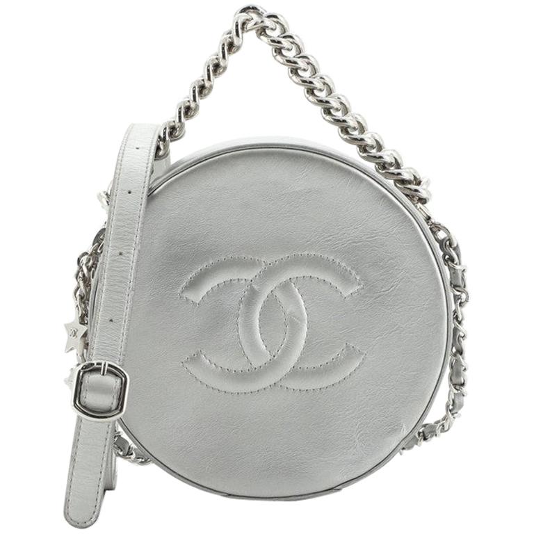 CHANEL Calfskin Quilted Pearl Round Clutch With Chain White 473412