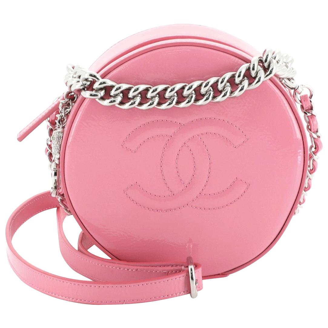 CHANEL Round as Earth Patent Leather Crossbody Bag Blue