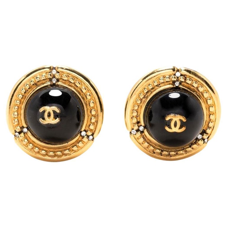 Chanel Black And Gold Earrings - 117 For Sale on 1stDibs