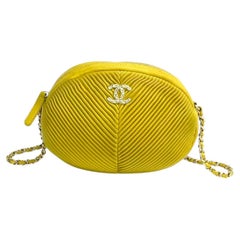 Chanel Round Camera Bag Yellow Quilted Lambskin Leather Silver Hardware