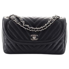 Chanel Round CC Chain Flap Bag Chevron Lambskin Medium