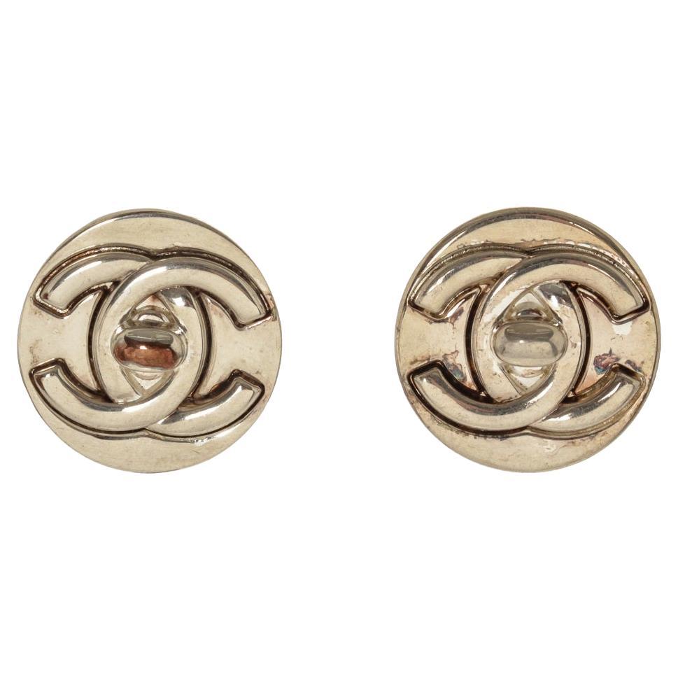 Chanel Logo Earrings with Rhinestones at 1stDibs