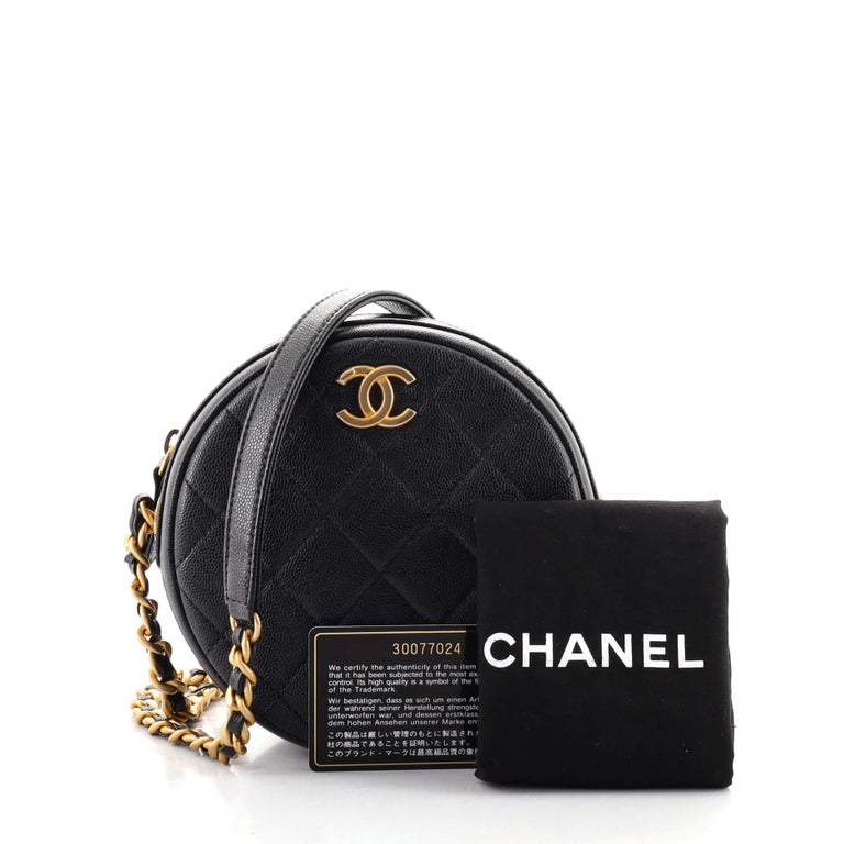 Chanel Round Chain Crossbody Bag Quilted Caviar Small at 1stDibs