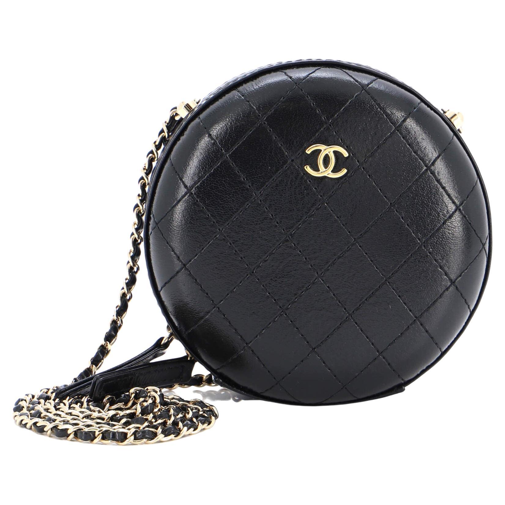 Chanel Round Chain Crossbody Bag Stitched Calfskin Small For Sale