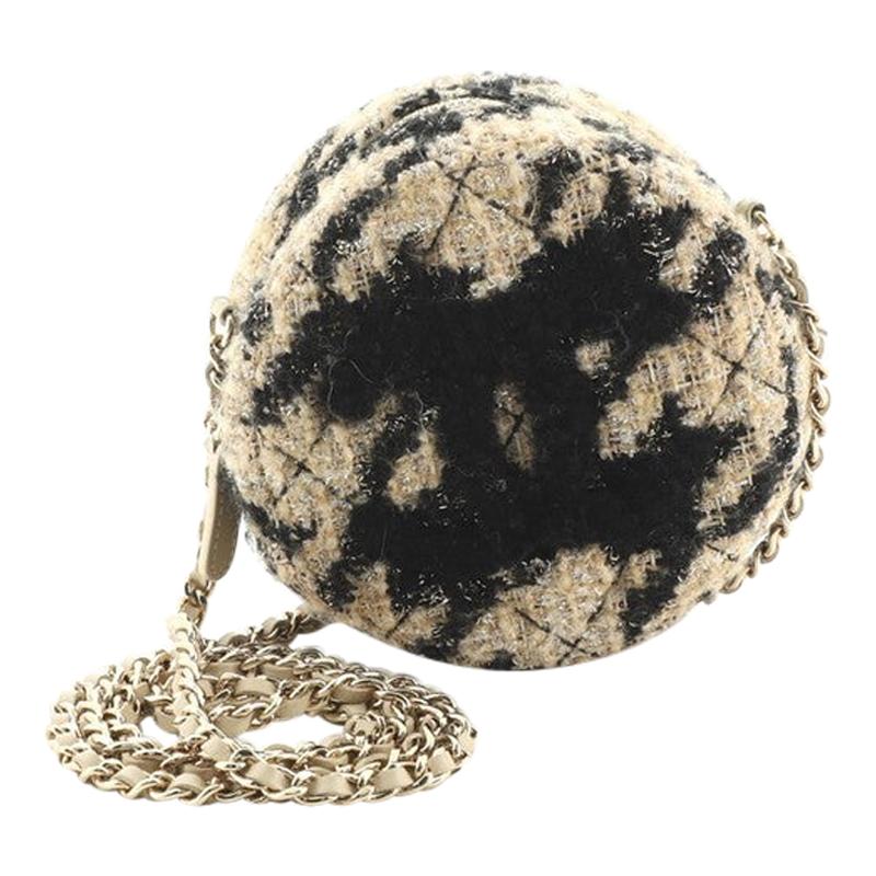 Chanel Round Clutch with Chain and Coin Purse Quilted Tweed with Shearlin