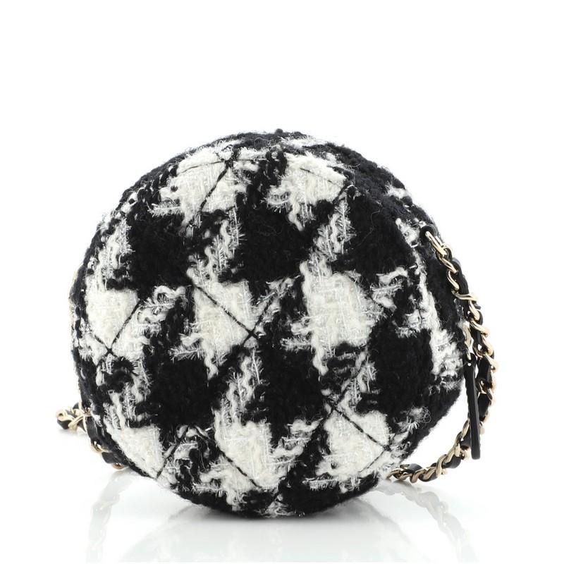 Black Chanel Round Clutch with Chain and Coin Purse Quilted Tweed with Shearling