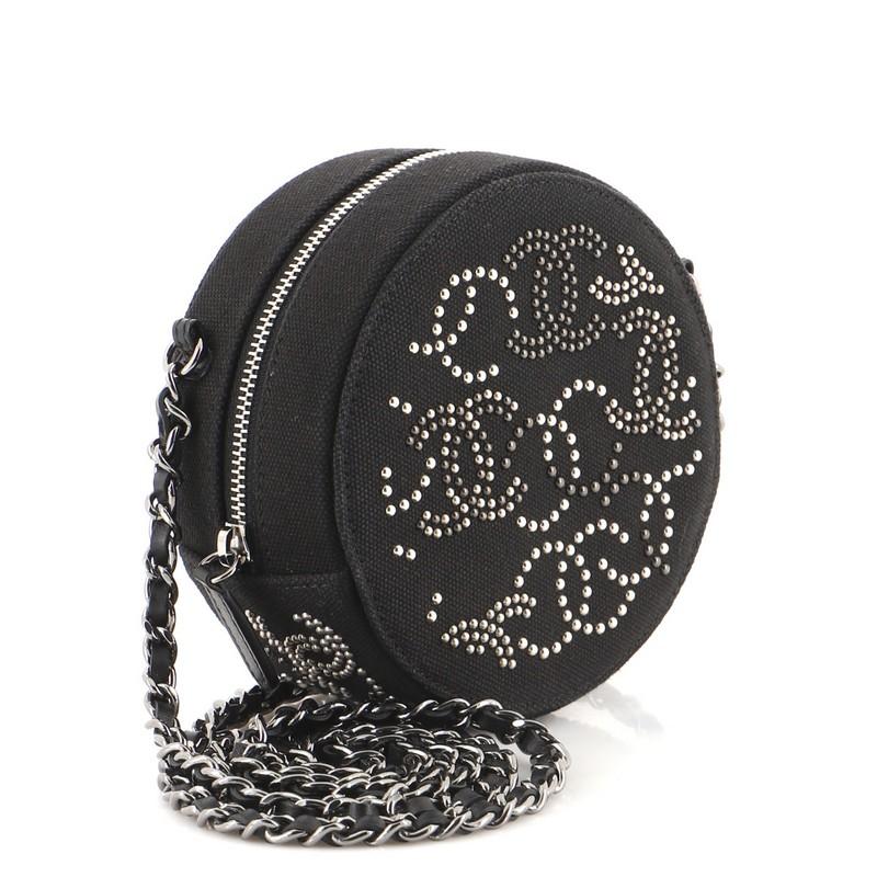 Black Chanel Round Clutch with Chain CC Studded Canvas