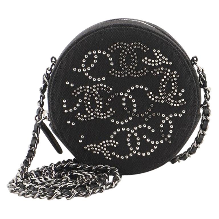 Chanel Round Clutch with Chain CC Studded Canvas