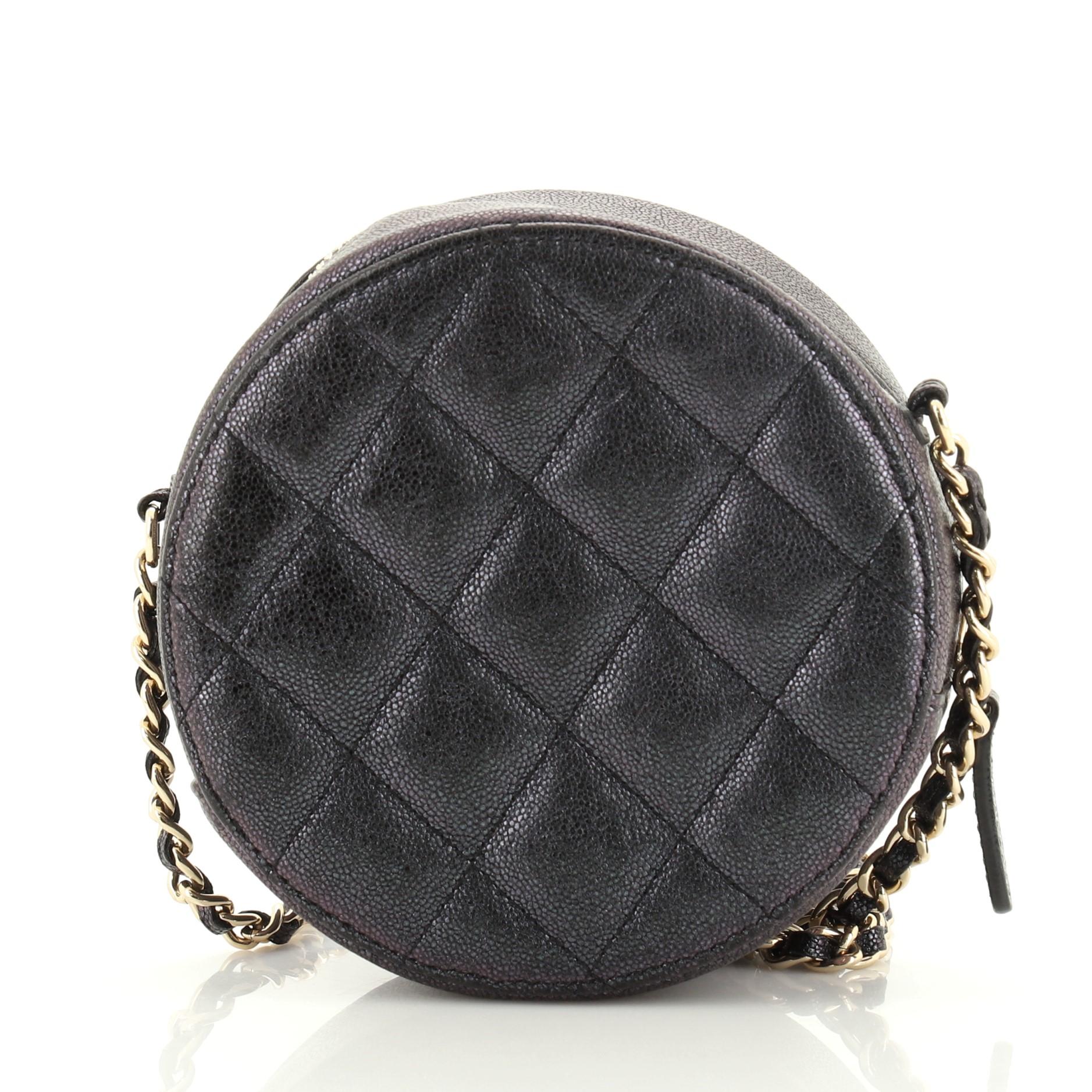 Black Chanel Round Clutch with Chain Quilted Caviar Mini