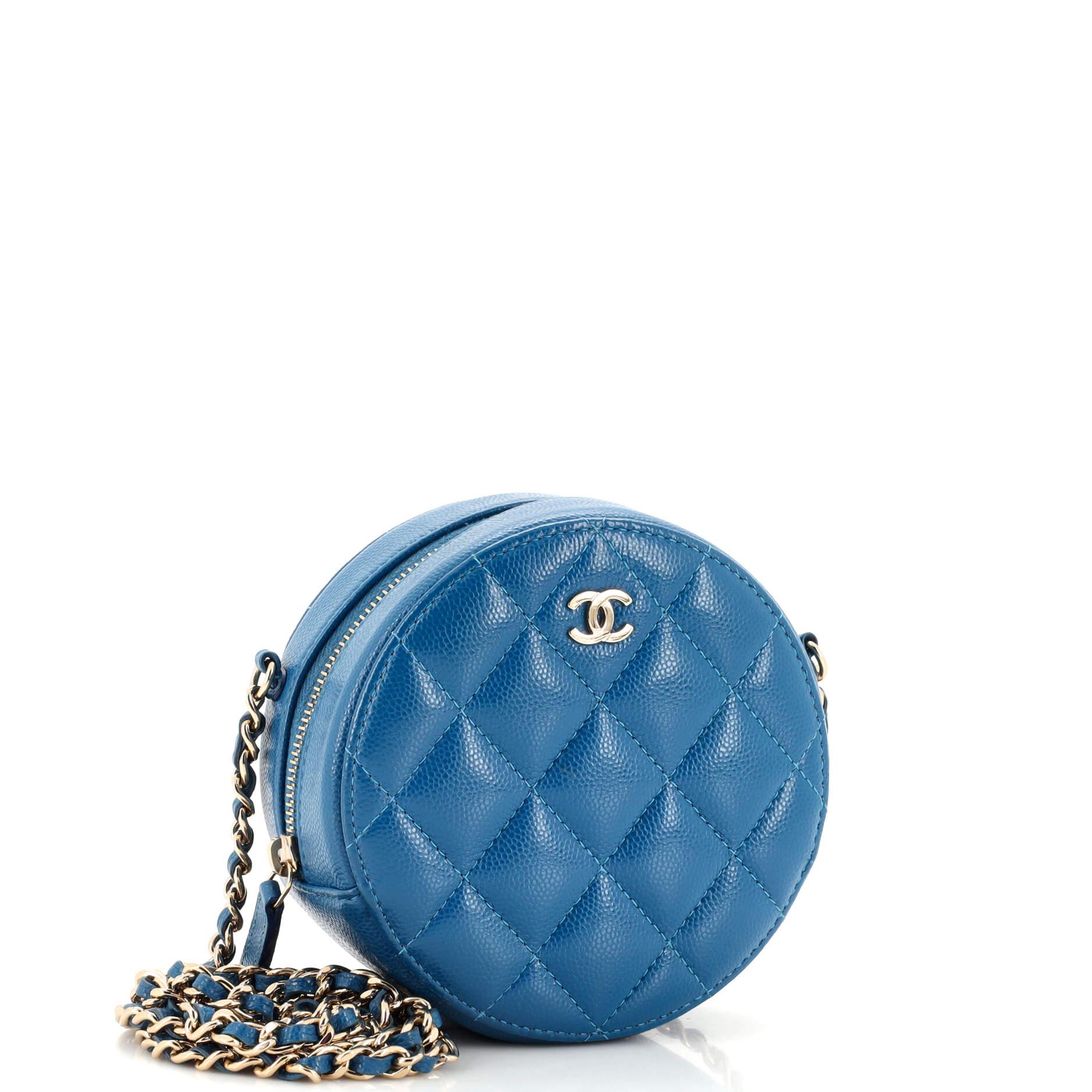 Chanel Round Clutch with Chain Quilted Caviar Mini In Good Condition In NY, NY