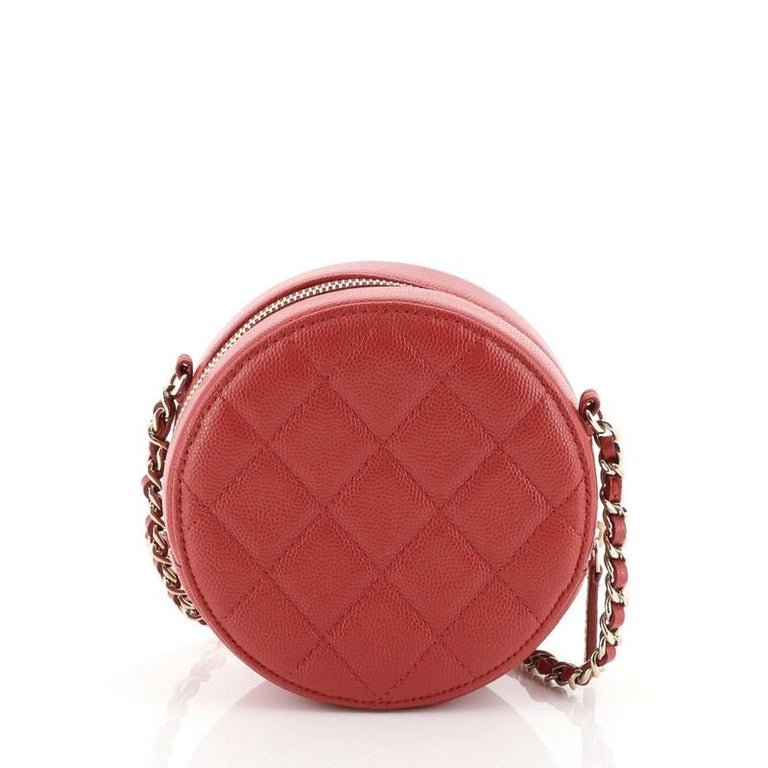 Chanel Round Clutch With Chain Quilted Caviar Mini