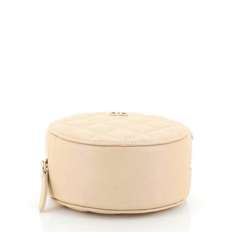 Beige Chanel Round Clutch with Chain Quilted Caviar Mini