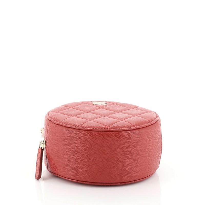 Brown Chanel Round Clutch With Chain Quilted Caviar Mini