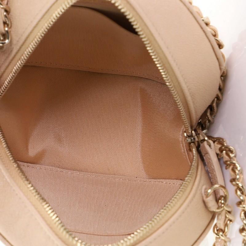 Beige  Chanel Round Clutch with Chain Quilted Caviar Mini