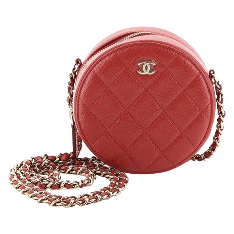 Chanel Round Clutch With Chain Quilted Caviar Mini at 1stDibs
