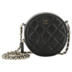 Chanel Runde Clutch mit Kette Gesteppter Kaviar Mini