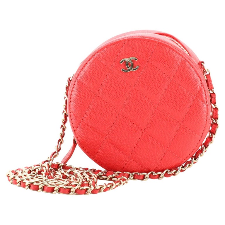 Chanel Runde Clutch mit Kette Gesteppt Kaviar Mini im Angebot bei 1stDibs