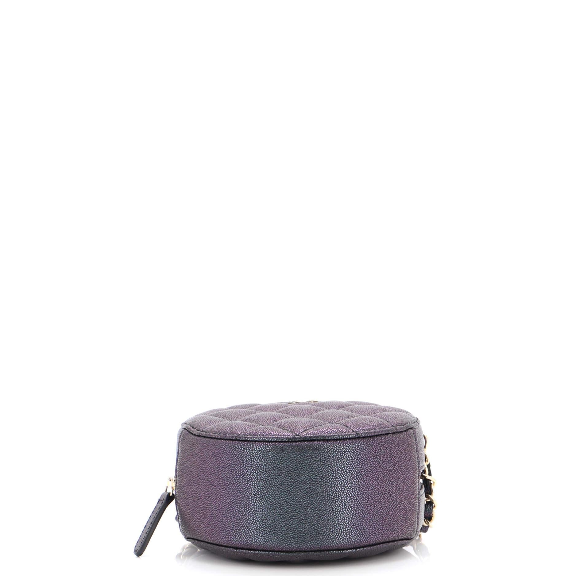 Chanel Round Clutch with Chain Quilted Iridescent Caviar Mini In Good Condition In NY, NY