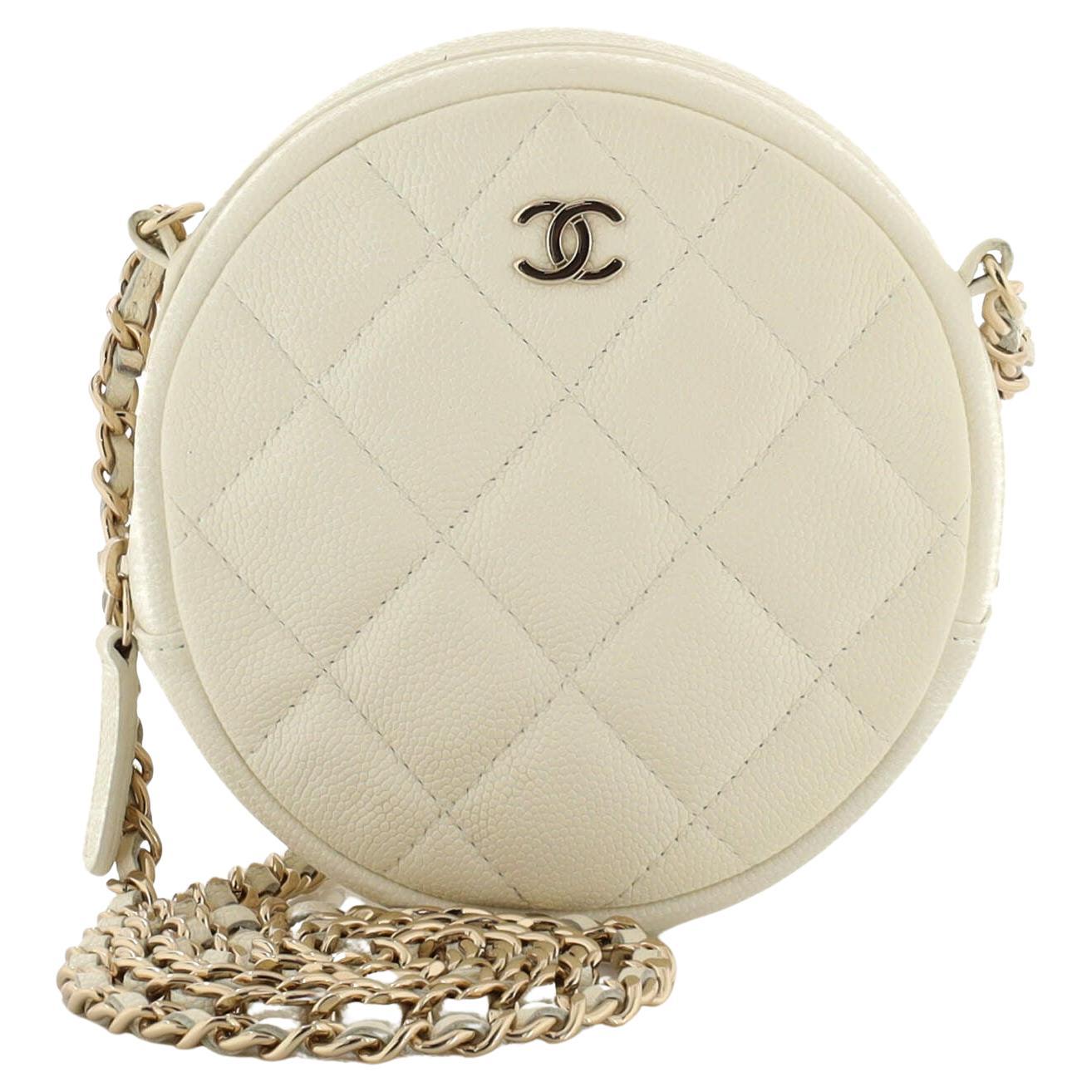Chanel Black Quilted Caviar Round Chain Clutch Gold Tone Hardware