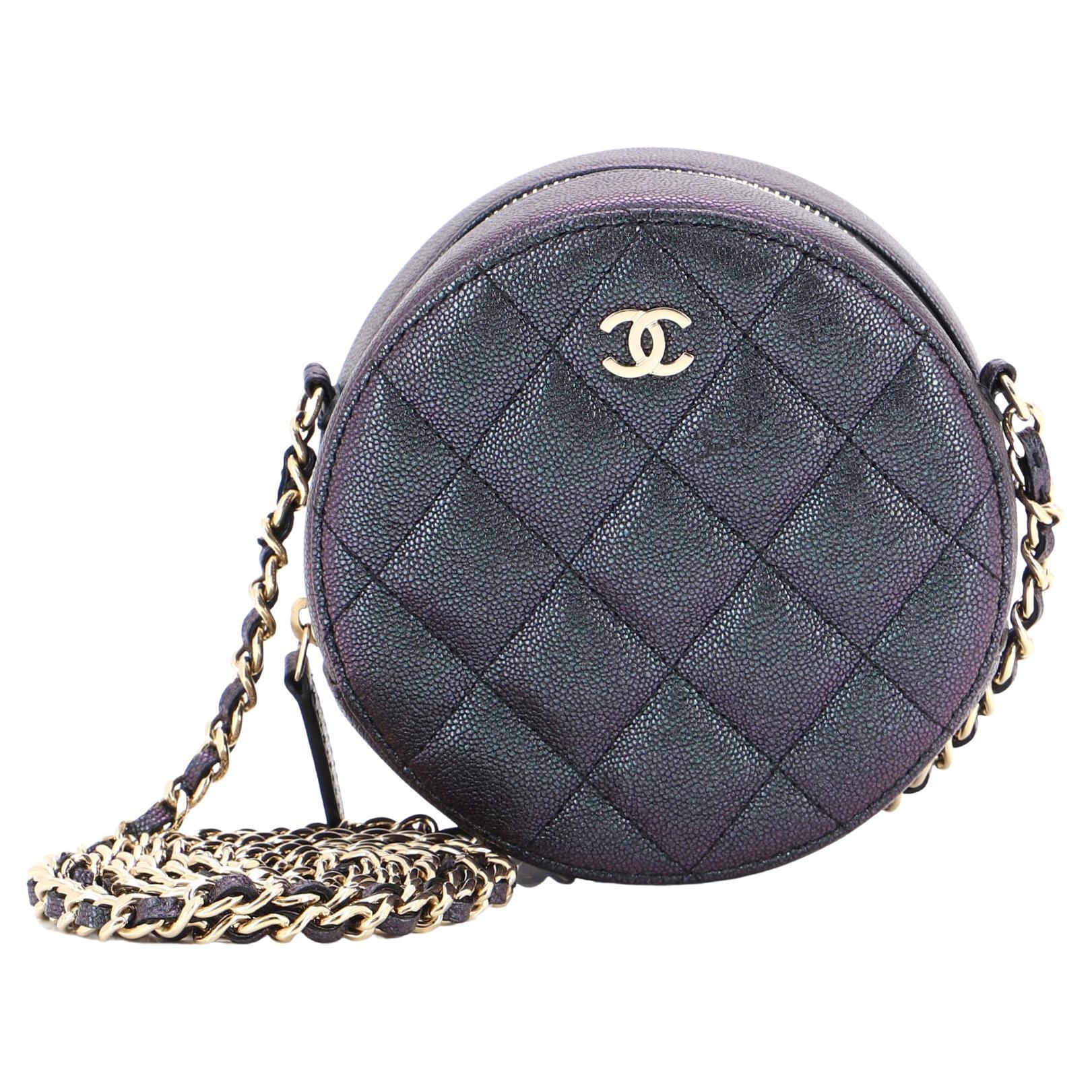Chanel Round Quilted Caviar Leather Clutch Bag